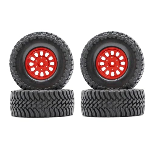 1.3” Brass Beadlock Wheels & All-Terrain Tires Set for 1/18 1/24 RC Crawler TRX4M, Axial SCX24 / AX24, Redcat Ascent-18, FMS FCX24, -5.40mm Offset, 7mm Hex, 4 pcs, Red - color: Red