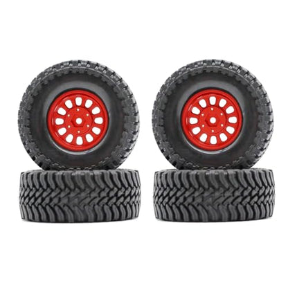 1.3” Brass Beadlock Wheels & All-Terrain Tires Set for 1/18 1/24 RC Crawler TRX4M, Axial SCX24 / AX24, Redcat Ascent-18, FMS FCX24, -5.40mm Offset, 7mm Hex, 4 pcs, Red - color: Red