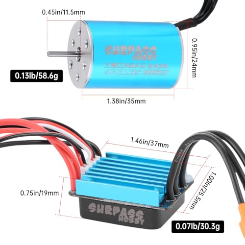 Surpass Hobby 2435 4800KV Motor 25A ESC Combo for 1/16 1/18 RC Truck | Complete power upgrade combo for 1/16 1/18 RC Truck LaTrax Teton Desert Prerunner Rally SST Wltoys A959 - color: Blue