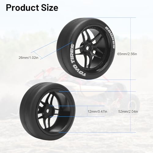 1/10 RC Drift Tires, daitoku 12mm RC Rally Racing Tires and Wheels for Tamiya Traxxas HPI KYOSHO XV02 XV01 TT01 TT02 PTG2 A959 - Style C (Black) - color: Black