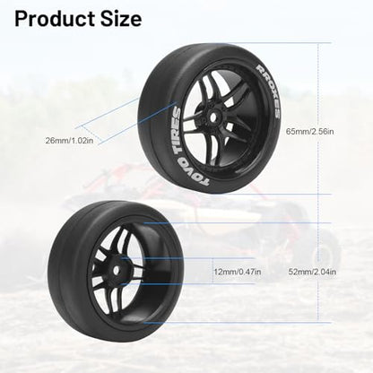 1/10 RC Drift Tires, daitoku 12mm RC Rally Racing Tires and Wheels for Tamiya Traxxas HPI KYOSHO XV02 XV01 TT01 TT02 PTG2 A959 - Style C (Black) - color: Black