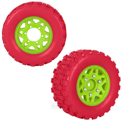 RC F/R Wheels and Tires Set w/Detachable Replace Running on Off-Road Tire RC Wheel Hex for 1/10 Slash 4WD 4×4 2WD/Arrm a Senton/Axia1/Rc 4wd/Redca t,12mm/14mm/17mm Hex,Green-Red（4PCS - color: Green-red(rc Wheels Tires)