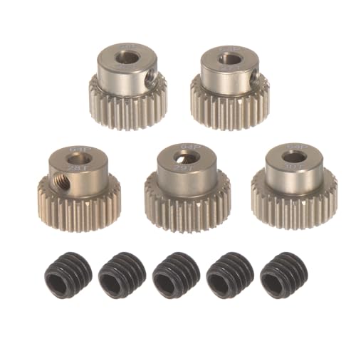 uxcell 64DP Pinion Gear Set 3.175mm (1/8") Shaft 26T 27T 28T 29T 30T Aluminum Alloy Motor Gears for 1/10 RC Car (5pcs) - size: 3.175mm (1/8") x 26T 27T 28T 29T 30T