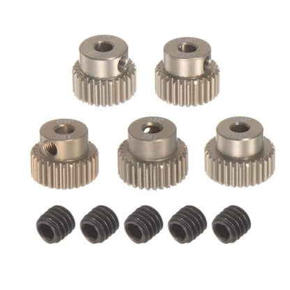 uxcell 64DP Pinion Gear Set 3.175mm (1/8") Shaft 26T 27T 28T 29T 30T Aluminum Alloy Motor Gears for 1/10 RC Car (5pcs) - size: 3.175mm (1/8") x 26T 27T 28T 29T 30T