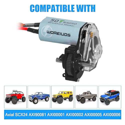 050 50T Brushed Motor with Transparent Acrylic Aluminum Alloy Transmission Gearbox for 1/24 RC Crawler SCX24 AX24 Upgrade(Black) - color: Black