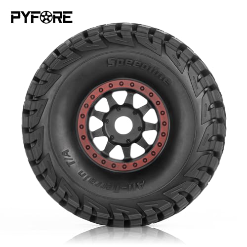 1/7 Mojave Desert Short Course Truck Tires Wheel Compatible with TRAXXAS UDR Off-Road Buggy Tire 17MM Adapter Wearable FS 336184 RC Model Car (red) - color: Red