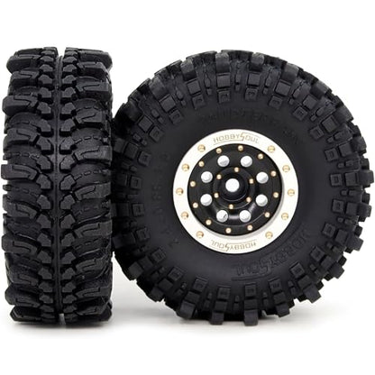 61 * 22.4mm Soft Sticky 1.0 Mud Terrain Tires Tyre & Brass 1'' beadlock Wheels Rims for RC Crawler 1/18 TRX4M 1/24 SCX24 Upgrades, HS701457 - color: White & Black
