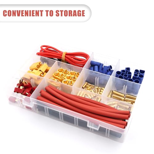 70 Pcs XT60 / XT90 /EC3 / EC5/T-Plug Deans Connector Adapters Kit | Male&Female Connector Adapters,14AWG Silicone Wire+Shrink Tubings for RC Battery Charger ESC Motor Accessories