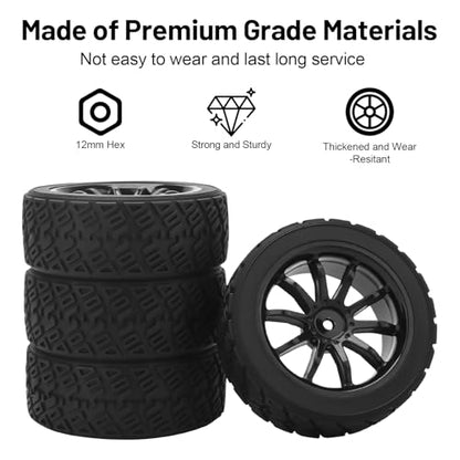 RC On Road Wheels and Tires, daitoku 12mm Hex RC Rally Racing Car Tires for 1/16 1/14 1/12 1/10 RC Touring Car On-Road Off Road Buggy - Style D - style: Style D