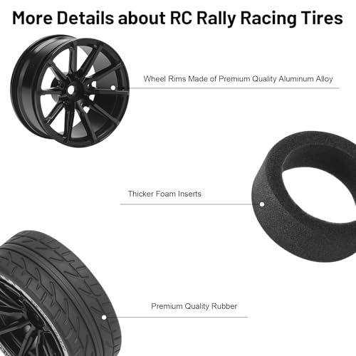 1/10 RC On Road Tires and Aluminum Wheels, daitoku 12mm RC Rally Racing Tires for 1/10 Tamiya TT01 TT02 XV01 TA06 A959 PTG2 HPI KYOSHO PTG2 Traxxas - Style C (Black) - color: Style C (Black)