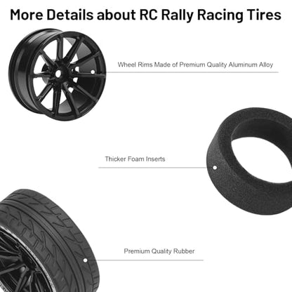 1/10 RC On Road Tires and Aluminum Wheels, daitoku 12mm RC Rally Racing Tires for 1/10 Tamiya TT01 TT02 XV01 TA06 A959 PTG2 HPI KYOSHO PTG2 Traxxas - Style C (Black) - color: Style C (Black)
