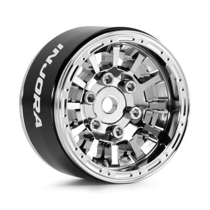 INJORA 1.0" Aluminum Beadlock Wheels 0mm Offset for 1/18 1/24 RC (Chrome) - color: Chrome