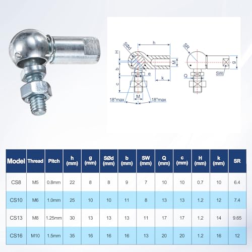 M METERXITY 4-Pack CS10 Ball Head Rod End Bearing, M6x1.0 Right Male Thread and Left Female Thread Self-lubricating Carbon Steel Angle Ball Joint Socket End Fitting for Automotive - size: M6x1.0, style: Left Thread
