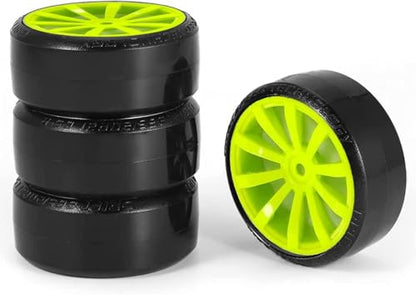 Hard Plastic 63mm Drift Car Tyres 12mm Wheels for 1/10th Scale HSP Tamiya HPI Kyosho TT02 Road Drift Car Hard Tyre Replacement, Set of 4 (Green) - color: Green