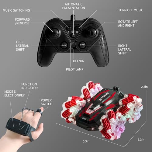 RC Gesture Sensing Stunt Car, 2.4 Ghz 4WD Remote Control Car, Cool Lighting and Music, Double-Sided Rotating Off-Road Vehicle 360° Flipping Car, Present for Boys and Girls Aged 6-12