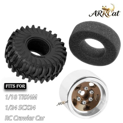 1.0 Beadlock Wheel Tires Set for RC Crawler Car 1/18 TRX4M,1/24 SCX24,RC Off Road Buggy Rally Truck Swamp Claw Mud Terrain Rubber Tires and Aluminum Wheel Rims w/Sponge,Brown - color: Brown - (4pcs 1.0)