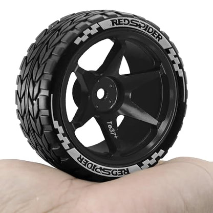 1/10 RC On Road Tires OD 2.55'' and Aluminium Street Wheels 4PCS 12mm Hex Touring Tyres for 1:10 Rally Racing Drift Car Tamiya TT01 TT02 XV01 HPI KYOSHO HSP PTG2 Traxxas TA06 A959 (Black) - color: Black