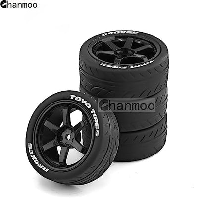 1/10 RC Rally Racing Tires and Plastic Drift Wheels 12mm Hex On Road Tyres for 1:10 Touring Street Car Tamiya TT01 TT02 XV01 TA06 A959 PTG2 144001 HPI KYOSHO HSP PTG2 Traxxas 4PCS (Black) - color: Black