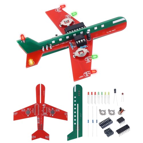 ICSTATION DIY Airplane Soldering Practice Kit, 3 Color LED Flashing Light Electronics Project, STEM Educational Learning Tool for High School Classroom, Beginners & Students, Birthday Present