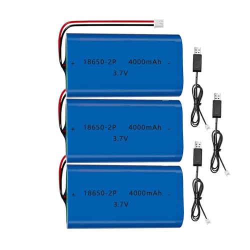 3Pack 3.7V 4000mAh Rechargeable Lithium Ion Battery Pack Li-ion Cell XH2.54-2P Plug with USB Charger for Remote Control Cars DIY Replacement - color: With Charger Cable, size: 3Pack