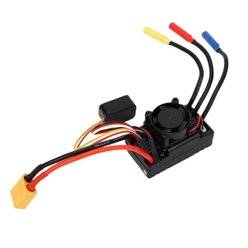 Asixxsix 60A Brushless ESC, Water Proof RC Electronic Speed Controller for 1/10 RC Cars with Cooling Fan External Programming Port Adjustable Braking Supports Programming Card