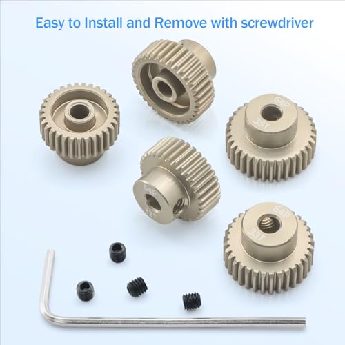 Surpass Hobby 64P Pinion Gear Set 3.175mm Shaft 31T 32T 33T 34T 35T 7075 Aluminum Alloy Motor Gears for 1/10 RC Car (5pcs) - size: 31T 32T 33T 34T 35T