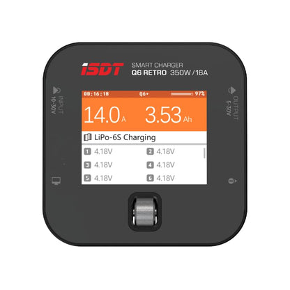 ISDT Q6 Retro Lipo Battery Charger Discharger DC 350W 16A Smart RC Battery Charger for 2~6S Lithium LiHv LiIon Life NiMH Ni-Cd/Pb Lipo Battery Balance Charger, with LCD Display