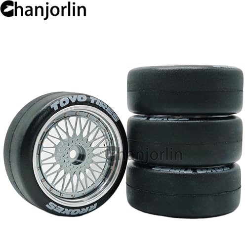 1/10 RC Drift Smooth Tires OD 2.56" & Aluminum Wheels 12mm Hex Hard Drift Racing Tyres for 1:10 1/12 Rally Street On Road Touring Car TT01 TT02 XV02 XV01 TA06 KYOSHO PTG2 4PCS (Titanium) - color: Titanium
