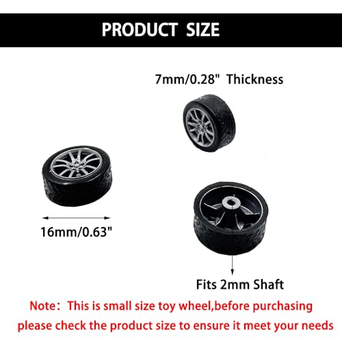 20PCS Small Toy Car Wheel 16mm Model Car Mini Rubber Tire Wheels with 10PCS Shaft Round Rod Axles for DIY Model Toy RC Car Truck Robot Building Accessories (Silver 2x16mm) - style: Silver 2x16mm