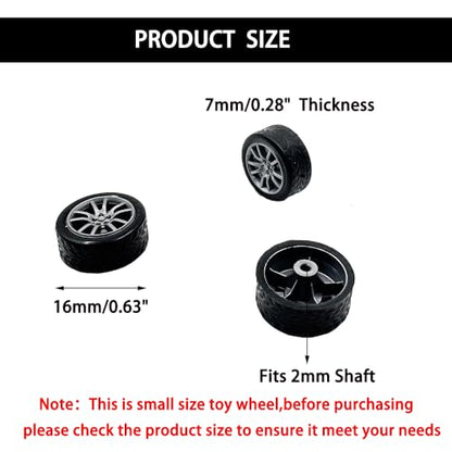 20PCS Small Toy Car Wheel 16mm Model Car Mini Rubber Tire Wheels with 10PCS Shaft Round Rod Axles for DIY Model Toy RC Car Truck Robot Building Accessories (Silver 2x16mm) - style: Silver 2x16mm