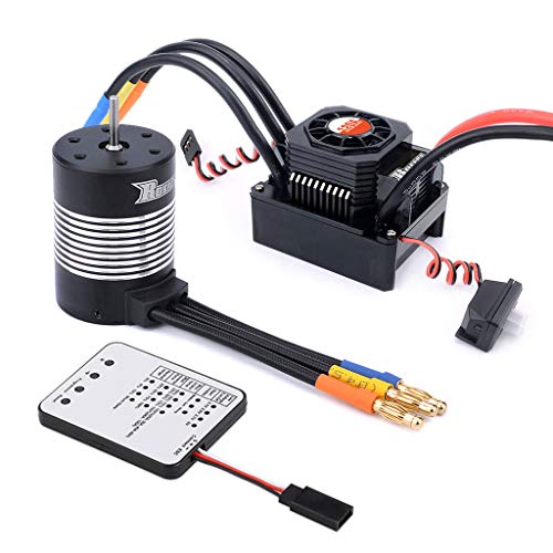 3650 5900KV Sensorless Brushless Motor 120A Brushless ESC & Program Card Waterproof Motor ESC Combo 3.175mm Shaft for 1/10 RC Car Truck