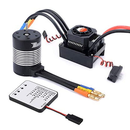 3650 5900KV Sensorless Brushless Motor 120A Brushless ESC & Program Card Waterproof Motor ESC Combo 3.175mm Shaft for 1/10 RC Car Truck