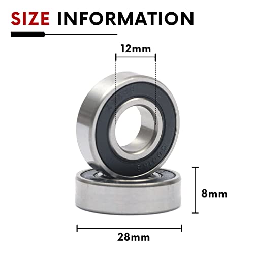 10 Pcs 6001-2RS Double Rubber Sealed Deep Groove Ball Bearings 12x28x8mm, Deep Grove Ball Bearing ABCE-3 Pre-Lubricated, Chromium Bearing Steel (6001-2RS, 10) - size: 6001-2RS