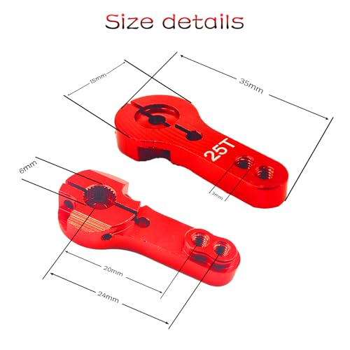 5Pcs 25T Aluminum Servo Horns M3 Threads Metal Steering Arm 25T Steering Arm for RC Car Truck Buggy Airplane(Red)