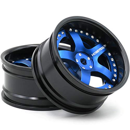 2pcs RC 1/10 Aluminum Alloy Wheel Rims Hex 12mm Adjustable Offset Black & Blue Color Fit 1:10 RC On Road Drift Touring Car Tires - color: Black & Blue