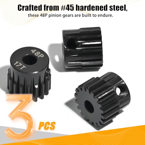 3PCS 48P Pinion Gear Set Hardened Steel 3.175mm Shaft 16T 17T 18T with Screws & Hex for 1/10 RC Arrma Traxxas HPI Kyosho Losi Axial SCX10 Tamiya Monster Truck Buggy Motor Upgrade Parts - size: 16 17 18T