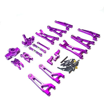Upgrades Aluminum Suspension Arms & Steering Knuckle Kit & Linkage Assembly Parts Kit, Compatible with Hyper Go H16BM H16GT H16DR HAIBOXING BEZGAR DEERC Jetwood 1/16 RC Car (Purple) - color: Purple
