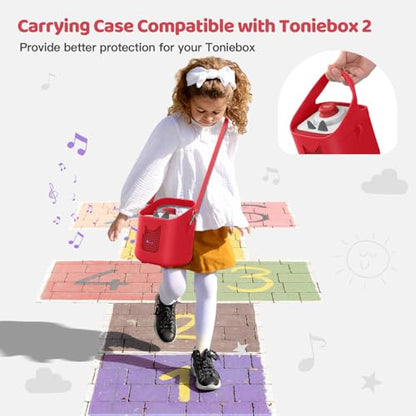 PISOSN Shockproof Carrying Case for Toniebox 2 – Anti-Slip Silicone Cover with Handle for Secure Grip (Red) - color: Red