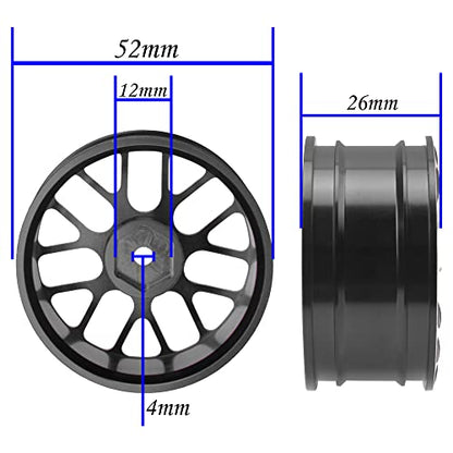 4Pcs Vgoohobby Aluminum Wheel Rims 12mm Hex Hub Width 26mm Compatible with 1/10 Tamiya TT-01 Kyosho RedCat Sakura HSP HPI 1/10 On-Road Racing Touring RC Drift Car (Black) - color: Black