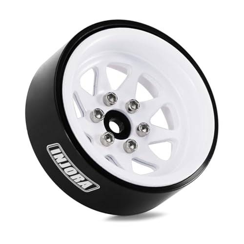 INJORA -4.05mm Offset Stamped Steel 1.3" Wheels for 1/24 1/18 RC (White) - color: White