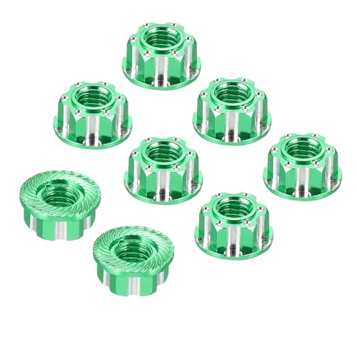 MECCANIXITY Hexagonal Nuts Aluminum M4 RC Wheel Carving Hex Nuts Dustproof Anti-Skid Mount Cap for 1/10 RC Model Car Trucks Off Road Car Upgraded Parts Pack of 8(Green) - color: Green