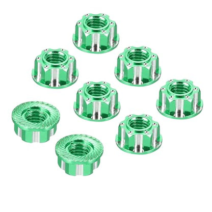 MECCANIXITY Hexagonal Nuts Aluminum M4 RC Wheel Carving Hex Nuts Dustproof Anti-Skid Mount Cap for 1/10 RC Model Car Trucks Off Road Car Upgraded Parts Pack of 8(Green) - color: Green