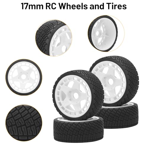 1/8 1/7 RC On Road Tires, daitoku 17mm Hex RC Car Tires and Wheels for 1/8 1/7 ARRMA Losi Kyosho GT2 W10 Tamiya HPI WR8 HSP - White