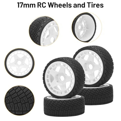 1/8 1/7 RC On Road Tires, daitoku 17mm Hex RC Car Tires and Wheels for 1/8 1/7 ARRMA Losi Kyosho GT2 W10 Tamiya HPI WR8 HSP - White