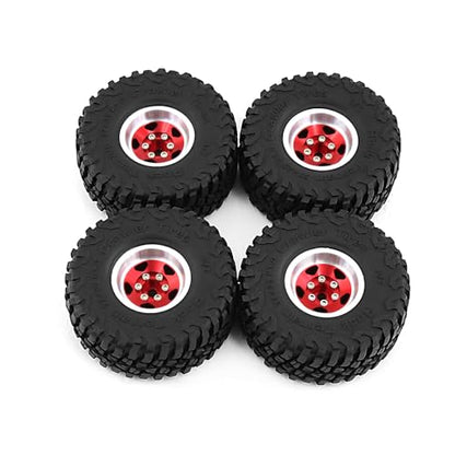 REDSPIDER 1.0 Beadlock Wheels and Tires（4pcs）， 1.0 Crawler Tires for 1：24 1:18 RC Scale Rock Crawler Car SCX24 FMS FCX24 TRX4M Axial AX24 90081 Gladiator Bronco C10 ﻿ (Red) - color: Red