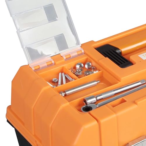 Torin 17-Inch Plastic Tool Box,3-Tiers Multi-Function Storage Portable Toolbox Organizer, Black/Orange ATRJH-3430T - size: ‎16.5IN