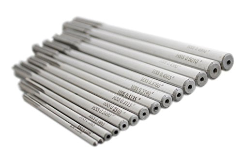 Accusize Industrial Tools 14 Pc Over and Under Size H.S.S. Chucking Reamer Set, 0.1240'' Thru 0.5010'', in Fitted Case, 5500-SX00 | 14 Pc Set, Straight Shank, Straight Flute, Right-Hand Cut, Fitted Case, 5500-SX00 - size: Over & Under Size 0.1240"-0.5010"