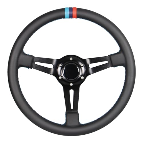 3 Color Stitching Racing Steering Wheel Microfiber Leather 13.8”/350mm Drifting Deep Dish Steering Wheel For Car and Simulation PC Game - color: 3 color Stripe