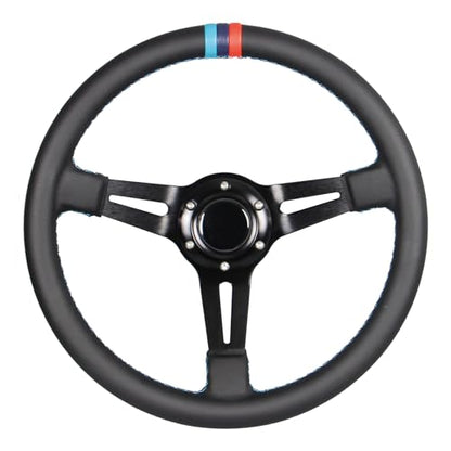3 Color Stitching Racing Steering Wheel Microfiber Leather 13.8”/350mm Drifting Deep Dish Steering Wheel For Car and Simulation PC Game - color: 3 color Stripe