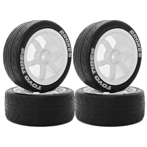 1/10 RC On Road Tires OD 68mm and Hard Plastic Street Wheels 12mm Hex Touring Tyres for 1:10 Rally Racing Drift Car Tamiya TT01 TT02 XV01 HPI KYOSHO HSP PTG2 Traxxas TA06 A959 4PCS (White) - color: White